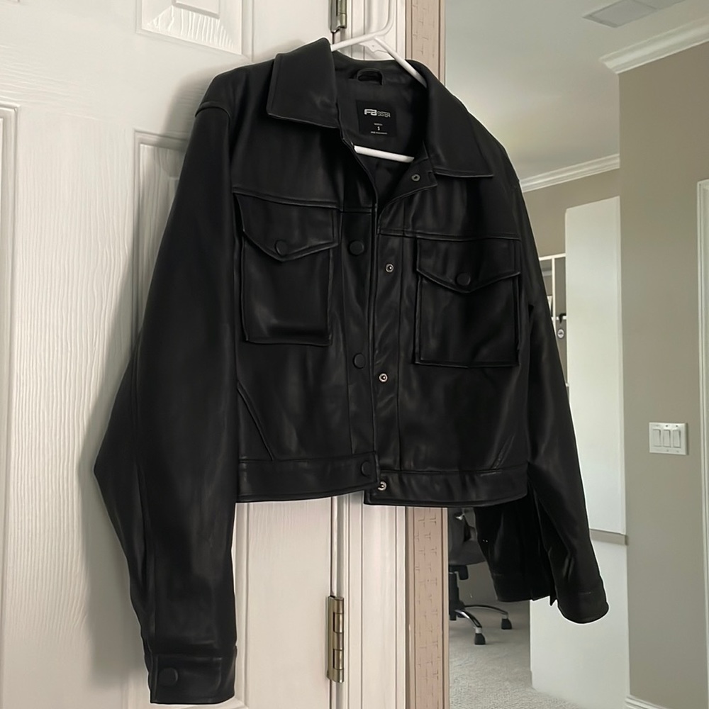 FB sister cropped faux leather jacket